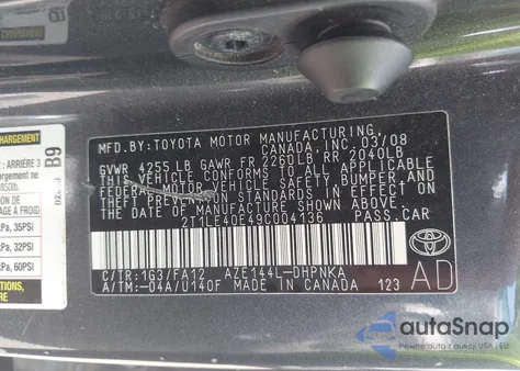 2009 Toyota Matrix S from USA, damaged, VIN 2T1LE40E49C004136